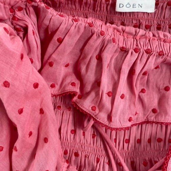 DOEN Sol Dress in Tea Rose (Sz Small / S swiss dot, ruffle maxi) - Picture 4 of 4